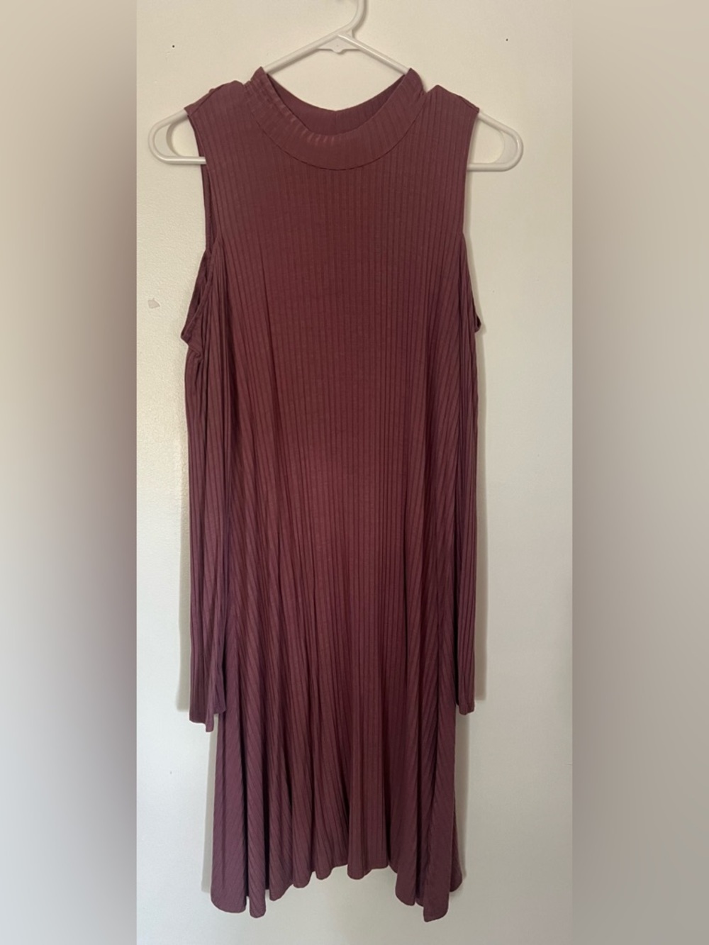 Pink Rose Ribbed Long Sleeve Midi Dress in Mauve Rose